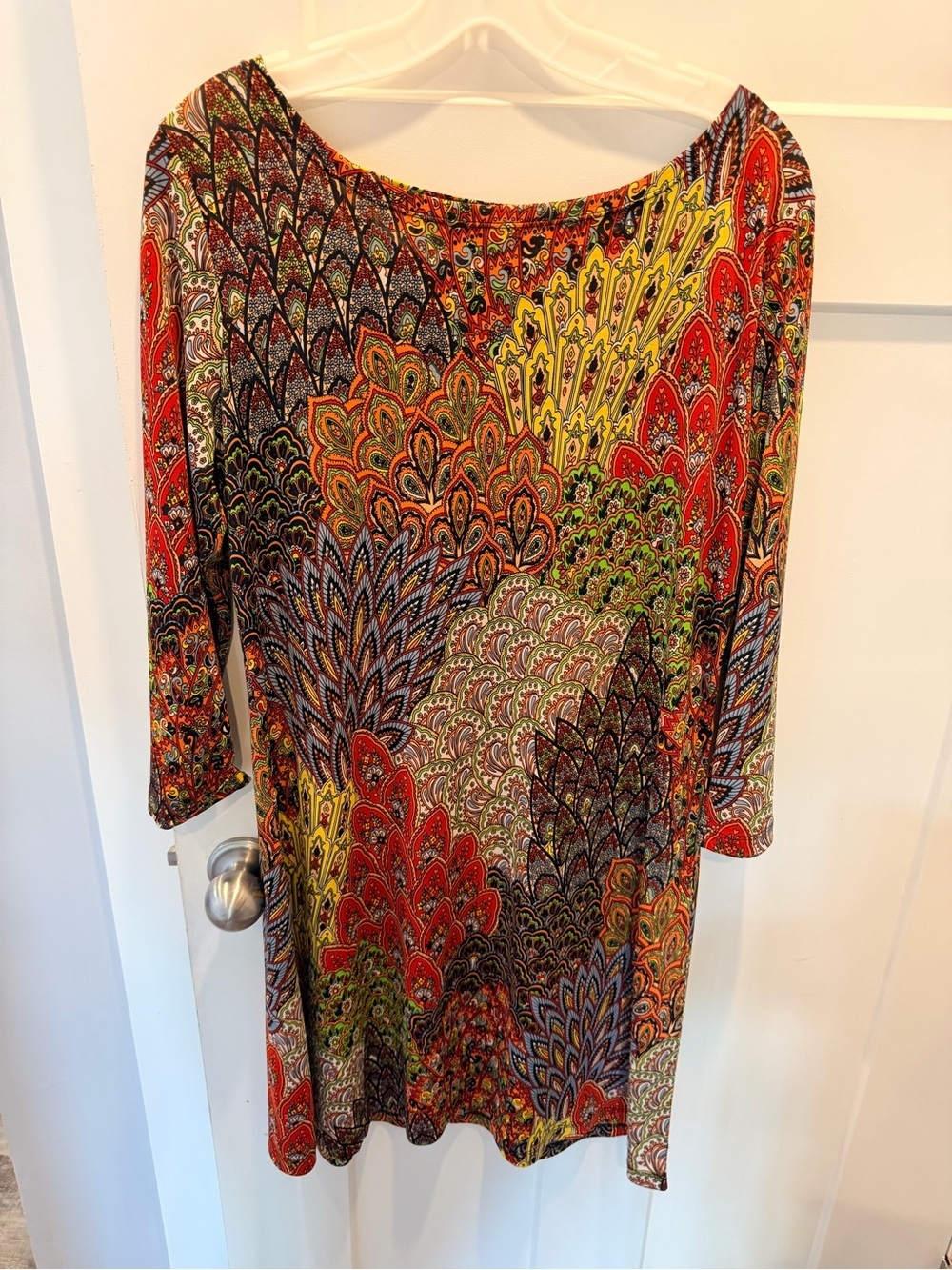 Mt Collection XL Multicolor Paisley Tunic Top Boho Stretch 3/4 Sleeve